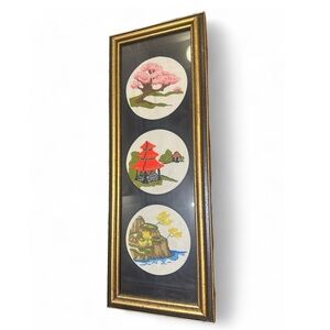 Vintage 70s hand stitched oriental/asian professionally framed wall decor
